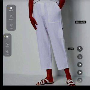 Susan Graver easy linen capri length pant with 1 cargo pocket.